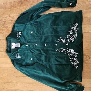 Quackers Factory Green Embellished Velvet Jacket M